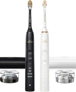 Philips Sonicare DiamondClean Connected Electric Toothbrush 2 Pack, x2 Sonic Toothbrushes, x2 Charging Travel Cases, x2 A3 Brush Heads, 12 Brushing Settings, (Black and Rose Gold) Model HX9912/71