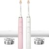 Philips Sonicare DiamondClean Connected Electric Toothbrush 2 Pack, x2 Sonic Toothbrushes, x2 Charging Travel Cases, x2 A3 Brush Heads, 12 Brushing Settings, (Pink and White), Model HX9912 72