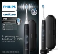Philips Sonicare ProtectiveClean 5100 Rechargeable Electric Toothbrush, with Pressure Sensor, 3 Cleaning Modes, SmarTimer and QuadPacer, 14-Day Battery Life, Travel Case, Black, Model HX6850/60