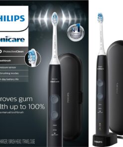 Philips Sonicare ProtectiveClean 5100 Rechargeable Electric Toothbrush, with Pressure Sensor, 3 Cleaning Modes, SmarTimer and QuadPacer, 14-Day Battery Life, Travel Case, Black, Model HX6850/60
