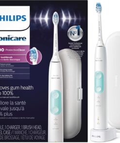 Philips Sonicare ProtectiveClean 5100 Rechargeable Electric Toothbrush, with Pressure Sensor, 3 Cleaning Modes, SmarTimer and QuadPacer, 14-Day Battery Life, Travel Case, White, Model HX6857/11