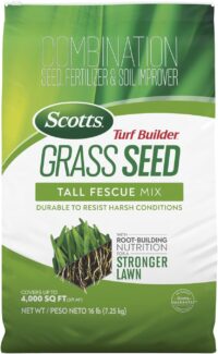 Scotts Turf Builder Grass Seed Tall Fescue Mix with Fertilizer and Soil Improver, Resists Harsh Conditions, 16 lbs.