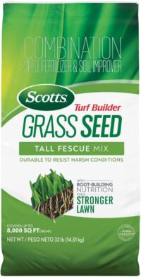 Scotts Turf Builder Grass Seed Tall Fescue Mix with Fertilizer and Soil Improver, Resists Harsh Conditions, 32 lbs.