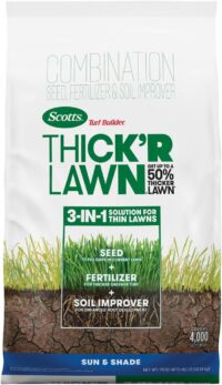 Scotts Turf Builder Thick'R Lawn Sun and Shade, Combination Seed, Fertilizer and Soil Improver, Thickens Thin Grass, 40 lbs.