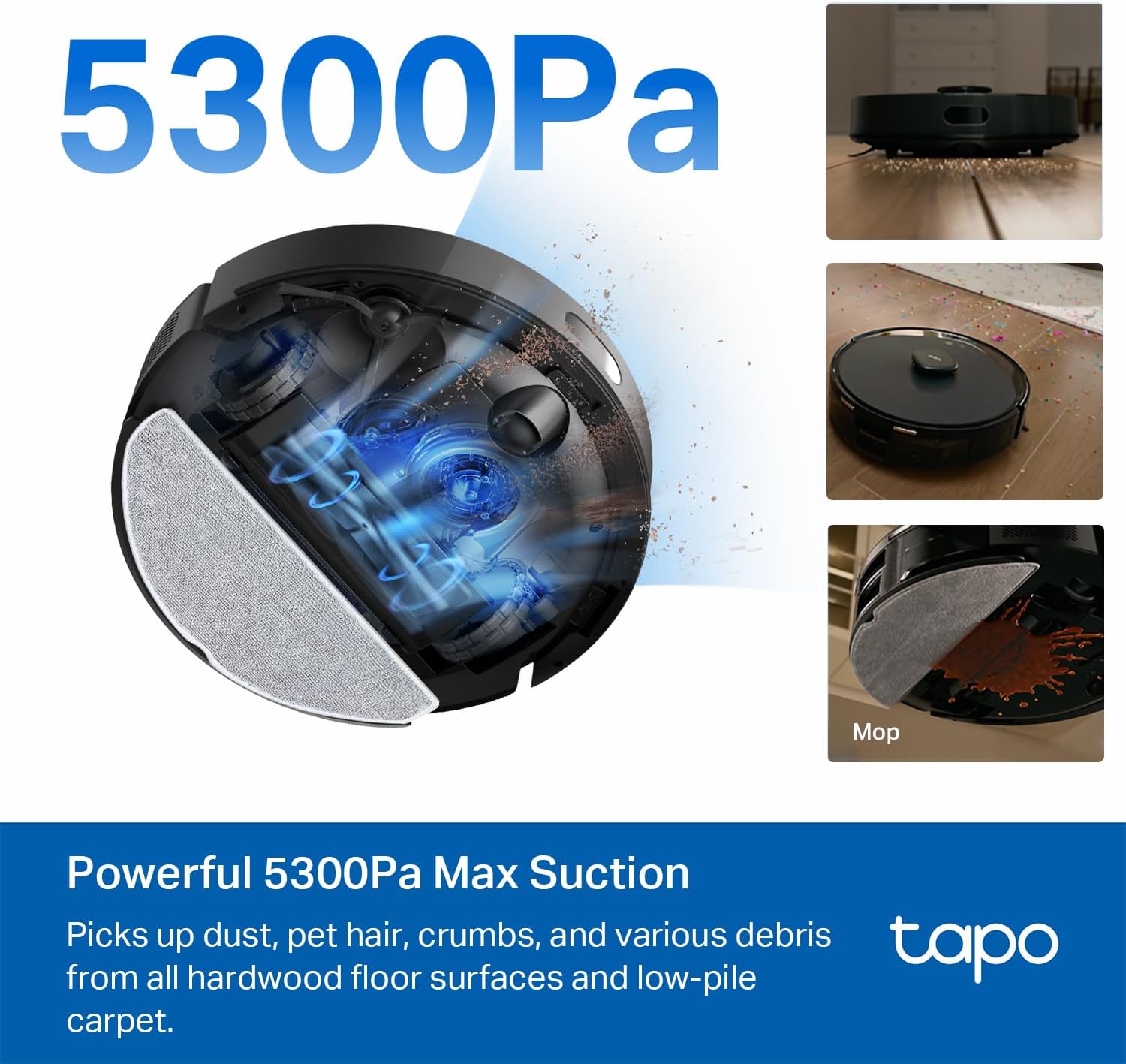 Tapo LiDAR Smart Navigation Robot Vacuum and Mop, 5300Pa Max, 97%+ Dust Pickup Rate, Customizable Cleaning, Self-Charging, Works w Alexa & Google Home, RV30 Max1 Tapo LiDAR Smart Navigation Robot Vacuum and Mop, 5300Pa Max, 97%+ Dust Pickup Rate, Customizable Cleaning, Self-Charging, Works w/Alexa & Google Home, RV30 Max