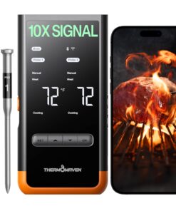 ThermoMaven Wireless Bluetooth Smart Meat Thermometer: Standalone Base, Smart WiFi Thermometer with Sub-1G, 6 Sensors NIST Certified Accuracy, 2 Probes, for BBQ, Grill, Oven, Smoker, Rotisserie