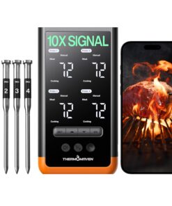 ThermoMaven Wireless Bluetooth Smart Meat Thermometer: Standalone Base, WiFi Thermometer with Sub-1G, 6 Sensors NIST Certified Accuracy, 4 Probes, for Kitchen, BBQ, Grill, Oven, Smoker, Rotisserie