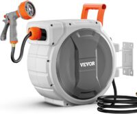 VEVOR Retractable Garden Hose Reel, 1/2 Inch x 145 ft Wall Mounted Hose Reel, Heavy Duty Garden Hose Reel with 9 Patterns Nozzle, Any Length Lock, Upgraded Slow Return System and 180°Swivel Bracket