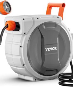 VEVOR Retractable Garden Hose Reel, 1/2 Inch x 145 ft Wall Mounted Hose Reel, Heavy Duty Garden Hose Reel with 9 Patterns Nozzle, Any Length Lock, Upgraded Slow Return System and 180°Swivel Bracket