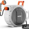 VEVOR Retractable Garden Hose Reel, 1/2 Inch x 145 ft Wall Mounted Hose Reel, Heavy Duty Garden Hose Reel with 9 Patterns Nozzle, Any Length Lock, Upgraded Slow Return System and 180°Swivel Bracket