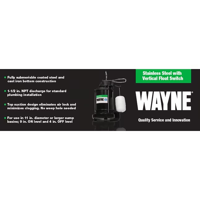 Wayne 57628-WYN1 1/3-HP 120 -Volt 76-Gallon Stainless steel Submersible sump pump Wayne 57628-WYN1 1/3-HP 120 -Volt 76-Gallon Stainless steel Submersible sump pump - Image 3