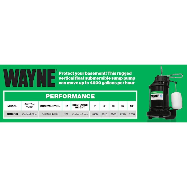 Wayne 57628-WYN1 1/3-HP 120 -Volt 76-Gallon Stainless steel Submersible sump pump Wayne 57628-WYN1 1/3-HP 120 -Volt 76-Gallon Stainless steel Submersible sump pump - Image 4