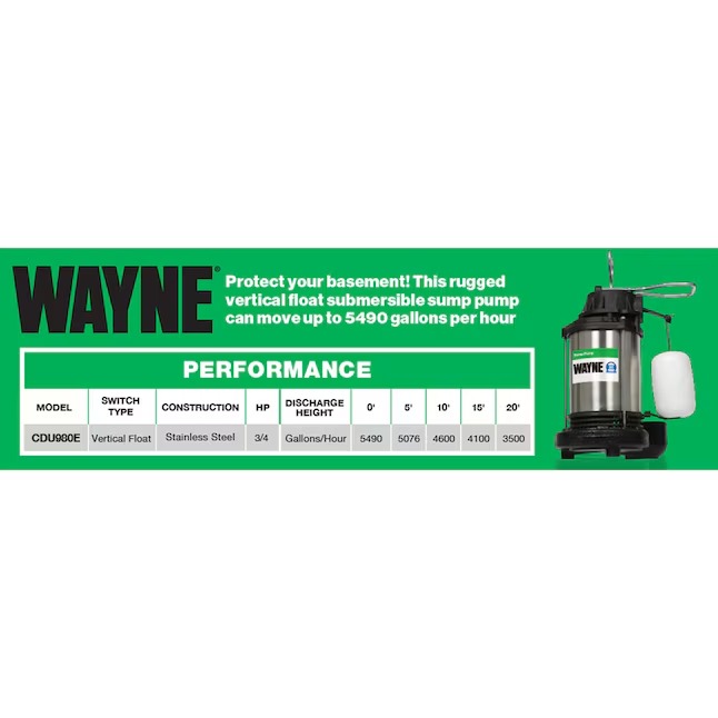 Wayne 58321-WYN3 3/4-HP 120 -Volt 92-Gallon Stainless steel Submersible sump pump Wayne 58321-WYN3 3/4-HP 120 -Volt 92-Gallon Stainless steel Submersible sump pump - Image 6