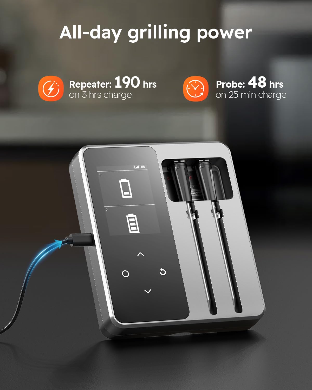Wireless Meat Thermometer with App Control, 600FT Bluetooth Range, Dual Probes & 6 Sensors, 0.5S Instant Read, LCD Display, IP67 Waterproof Real-Time Monitoring & Smart Alerts for BBQ, Grill, Oven0 Wireless Meat Thermometer with App Control, 600FT Bluetooth Range, Dual Probes & 6 Sensors, 0.5S Instant Read, LCD Display, IP67 Waterproof Real-Time Monitoring & Smart Alerts for BBQ, Grill, Oven