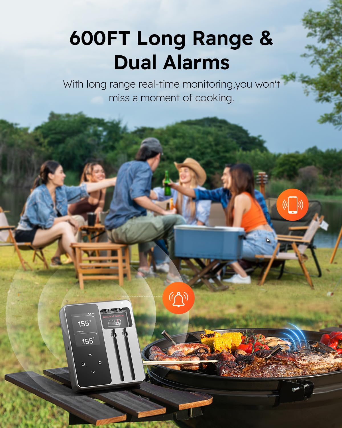 Wireless Meat Thermometer with App Control, 600FT Bluetooth Range, Dual Probes & 6 Sensors, 0.5S Instant Read, LCD Display, IP67 Waterproof Real-Time Monitoring & Smart Alerts for BBQ, Grill, Oven67 Wireless Meat Thermometer with App Control, 600FT Bluetooth Range, Dual Probes & 6 Sensors, 0.5S Instant Read, LCD Display, IP67 Waterproof Real-Time Monitoring & Smart Alerts for BBQ, Grill, Oven