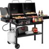 ZH3005 2-Burner Gas and Charcoal Combo Grill with Side Burner, 34,000 BTU Dual Fuel Grill, 823 Sq. In. Cooking Area, for Outdoor Patio Garden Picnic Backyard Cooking, Black