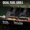 ZH3005 2-Burner Gas and Charcoal Combo Grill with Side Burner, 34,000 BTU Dual Fuel Grill, 823 Sq. In. Cooking Area, for Outdoor Patio Garden Picnic Backyard Cooking, Black