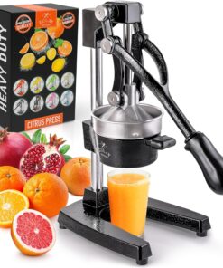 Zulay Kitchen Cast Iron Juicer - Easy-to-Clean Heavy-Duty Manual Juicer, Professional Citrus Juicer - Stainless Steel Lemon Squeezer - Manual Citrus Press & Orange Squeezer - Orange Juicer (Black)