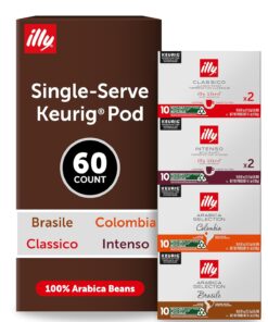 illy Coffee K Cup, Pods for Keurig Machines, Classico, Intenso, Brasile & Colombia Single Origin Medium Roasts, 100% Arabica, Premium Italian Coffee, 10 Count, 6 Variety Pack