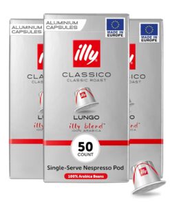 illy Espresso Compatible Capsules, Coffee Pods for Nespresso Original Line Machine, Classico Lungo Medium Roast, 100% Arabica, Premium Italian Coffee, Single Serve, 10 Count, 5 Pack