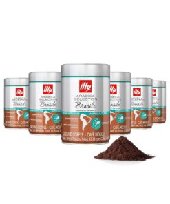 illy Ground Coffee, Brasile Regenerative Agriculture Medium Roast, 100% Arabica, Premium Italian Coffee, Ideal for Espresso, Drip, Moka and French Press Brewing, 8.8oz, 6 Pack