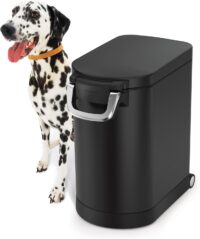simplehuman 25 Liter, 27 lb 12.2 kg Medium Pet Food Storage Container for Dog Food, Cat Food, and Bird Feed, Alloy Steel, Matte Black