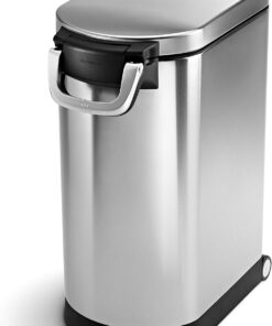 simplehuman 30 Liter, 32 lb 14.5 kg Large Pet Food Storage Container for Dog Food, Cat Food, and Bird Feed, Brushed Stainless Steel