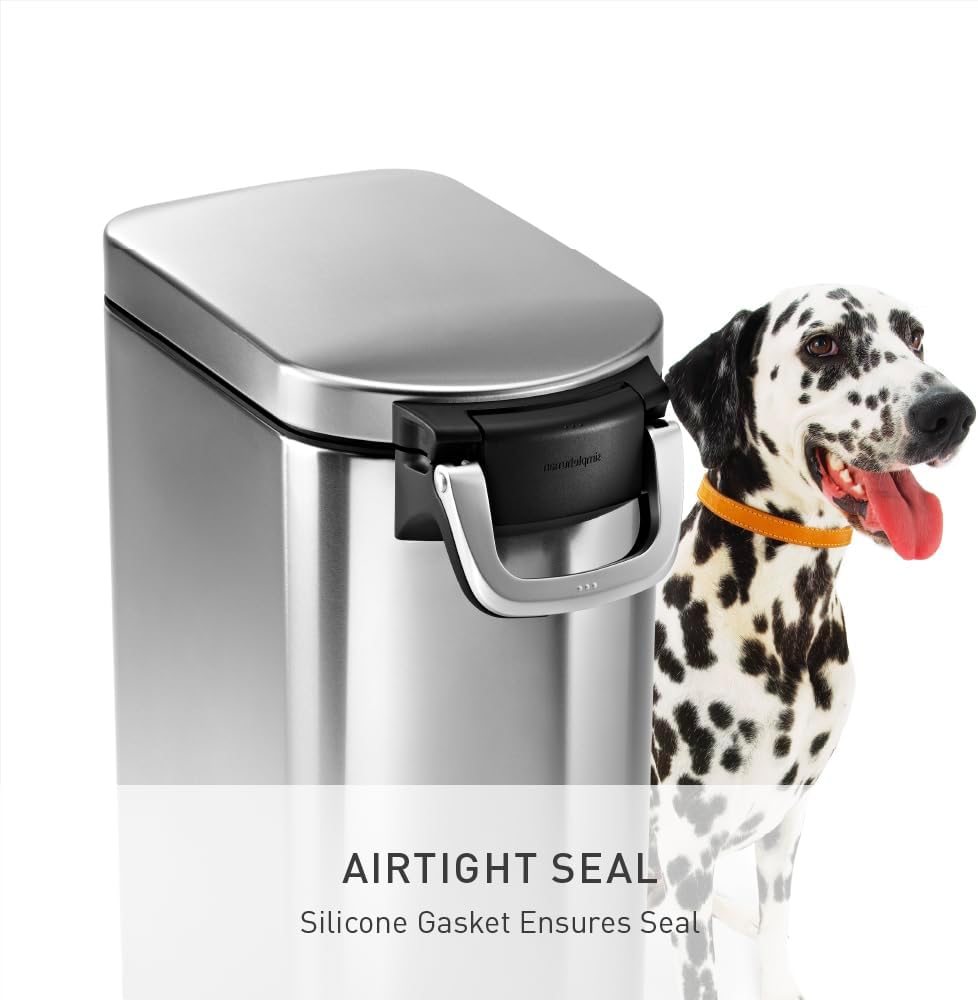 simplehuman 35 Liter, 40 lb 18.1 kg X-Large Pet Food Storage Container for Dog Food, Cat Food, and Bird Feed, Brushed Stainless Steel4 simplehuman 35 Liter, 40 lb / 18.1 kg X-Large Pet Food Storage Container for Dog Food, Cat Food, and Bird Feed, Brushed Stainless Steel
