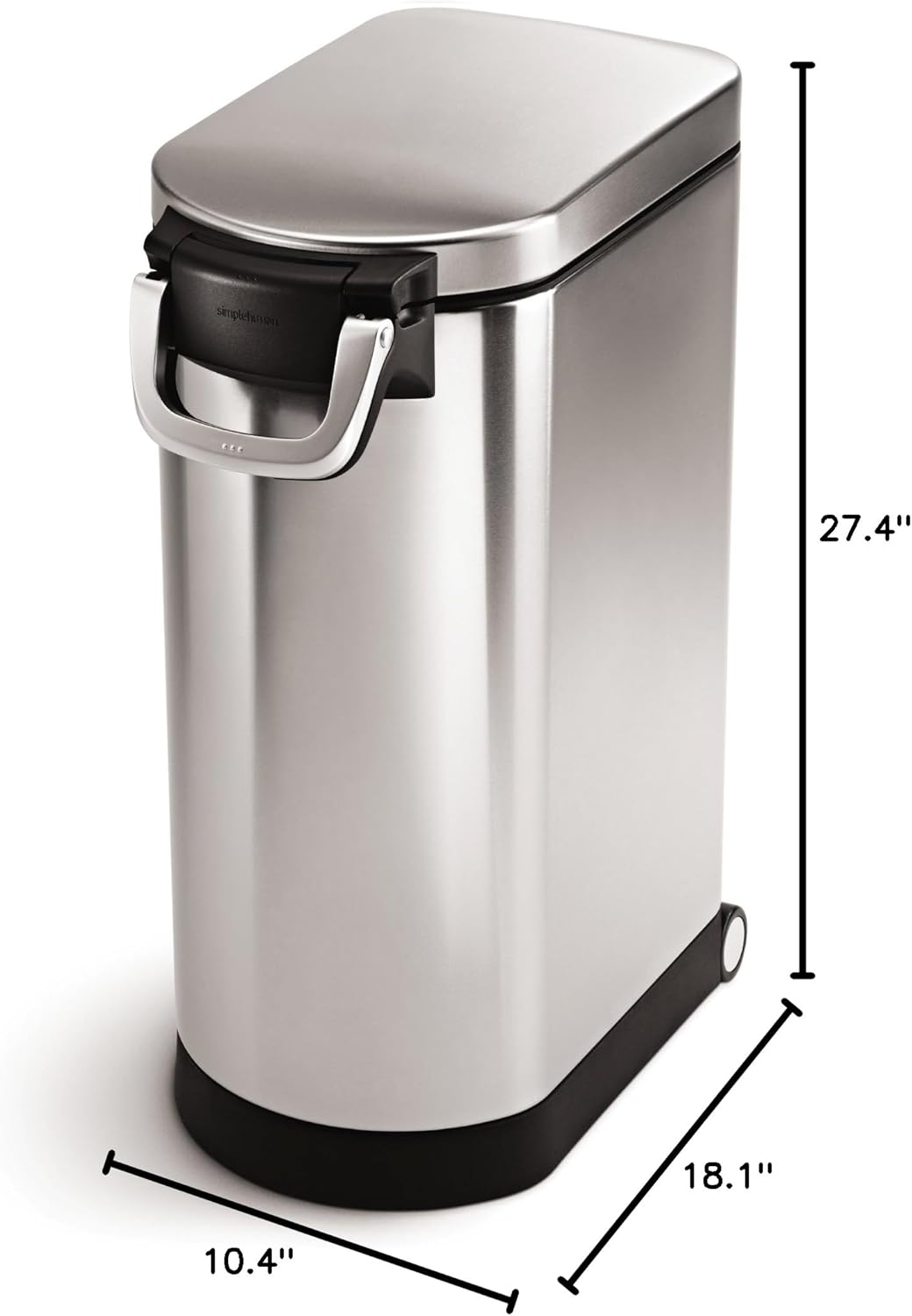 simplehuman 35 Liter, 40 lb 18.1 kg X-Large Pet Food Storage Container for Dog Food, Cat Food, and Bird Feed, Brushed Stainless Steel6 simplehuman 35 Liter, 40 lb / 18.1 kg X-Large Pet Food Storage Container for Dog Food, Cat Food, and Bird Feed, Brushed Stainless Steel