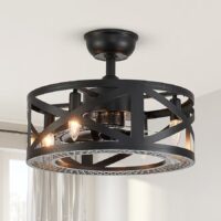 Antoine LSBD-33 18-in Farmhouse Black Caged with Black Blades Fandelier Ceiling Fan With Light and Remote Control Included 8 -Blade