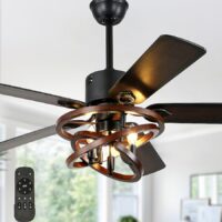 Bella Depot DCFSD5219 Koyah 52-in Black with Black Blades Cage Ceiling Fan Light Kit Compatible and Remote Control Included 5 -Blade