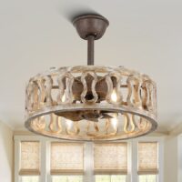 Bella Depot WSFSD1808 18-in Brown with Brown Blades Cage Ceiling Fan Light Kit Compatible and Remote Control Included 8 -Blade