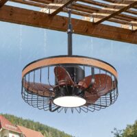 Breezary 23001-BLK Waterproof/Hook Mount 19-in Walnut / Black with Walnut with Copper Trim Blades LED Covered Outdoor Fandelier Ceiling Fan With Light and Remote Control Included 5 -Blade