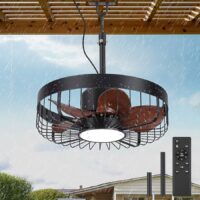 Breezary 24025-GB Waterproof/Hook Mount 19-in Black with Walnut Blades LED Covered Outdoor Fandelier Ceiling Fan With Light and Remote Control Included 5 -Blade