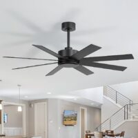 Breezary 30028-AB Light-Free 52-in Matte Black with Black and Dark Walnut Blades Ceiling Fan Without Light and Remote Control Included 8 -Blade