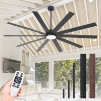 Breezary 30044-GB Windmill 84-in Black with Black and Dark Walnut Blades LED Ceiling Fan With Light and Remote Control Included 10 -Blade
