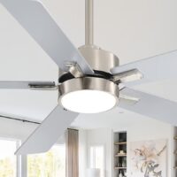Breezary 32042-BK Clean Modern 52-in Satin Nickel with Silver Blades LED Ceiling Fan With Light and Remote Control Included 5 -Blade