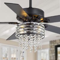 Breezary 33001-GD 52-in Crystal Black with Black and Wood Grain Blades LED Ceiling Fan With Light and Remote Control Included 5 -Blade