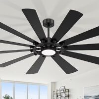 Breezary 33076-AB Windmill 62-in Black with Black and Dark Brown Blades LED Ceiling Fan With Light and Remote Control Included 10 -Blade