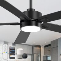 Breezary 35002-WG Smart App Control 52-in Satin Black with Black Plywood Blades LED Smart Ceiling Fan With Light and Remote Control Included 5 -Blade