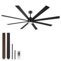 Breezary 35019-WG 72-in Matte Black with Black and Dark Walnut Blades LED Ceiling Fan With Light and Remote Control Included 8 -Blade