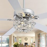 Breezary 24001-CH Elegant crystal 52-in Chrome with Silver Plywood Blades LED Chandelier Ceiling Fan With Light and Remote Control Included 5 -Blade