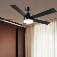 Globe Electric 37000063 DAYTON 52-in Black with Matte Black Blades LED Covered Outdoor Smart Ceiling Fan With Light and Remote Control Included 5 -Blade