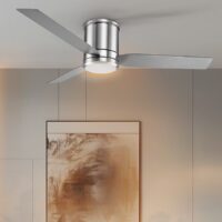 Globe Electric 37000068 Caledon 52-in Brushed Nickel with Gray Blades LED Covered Outdoor Flush Mount Smart Ceiling Fan With Light and Wall Switch Included 3 -Blade
