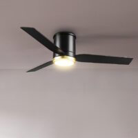 Globe Electric 37000069 Caledon 52-in Black/Brushed Gold with Black Blades LED Covered Outdoor Flush Mount Smart Ceiling Fan With Light and Wall Switch Included 3 -Blade
