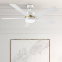 Globe Electric 37000073 Dayton 52-in White/Brush Gold with White Blades LED Covered Outdoor Smart Ceiling Fan With Light and Wall Switch Included 5 -Blade