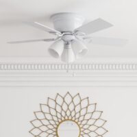 Harbor Breeze 40687 Centreville 42-in White with White/blonde Blades Flush Mount Ceiling Fan With Light and Pull Chain Included 5 -Blade