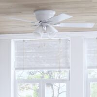 Harbor Breeze 40705 Centreville 52-in White with White/blonde Blades Flush Mount Ceiling Fan With Light and Pull Chain Included 5 -Blade