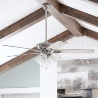 Harbor Breeze 42071 Macon Bay 62-in Brushed Nickel with Driftwood/Toffee Blades Ceiling Fan With Light and Pull Chain Included 5 -Blade