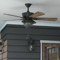 Harbor Breeze 42073 Merrimack II 52-in Bronze with Driftwood/Auburn Blades Covered Outdoor Ceiling Fan With Light and Pull Chain Included 5 -Blade